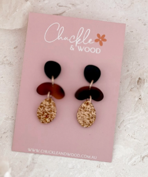 Brittany Earrings - Black + Tortoise Shell + Honey Glitter