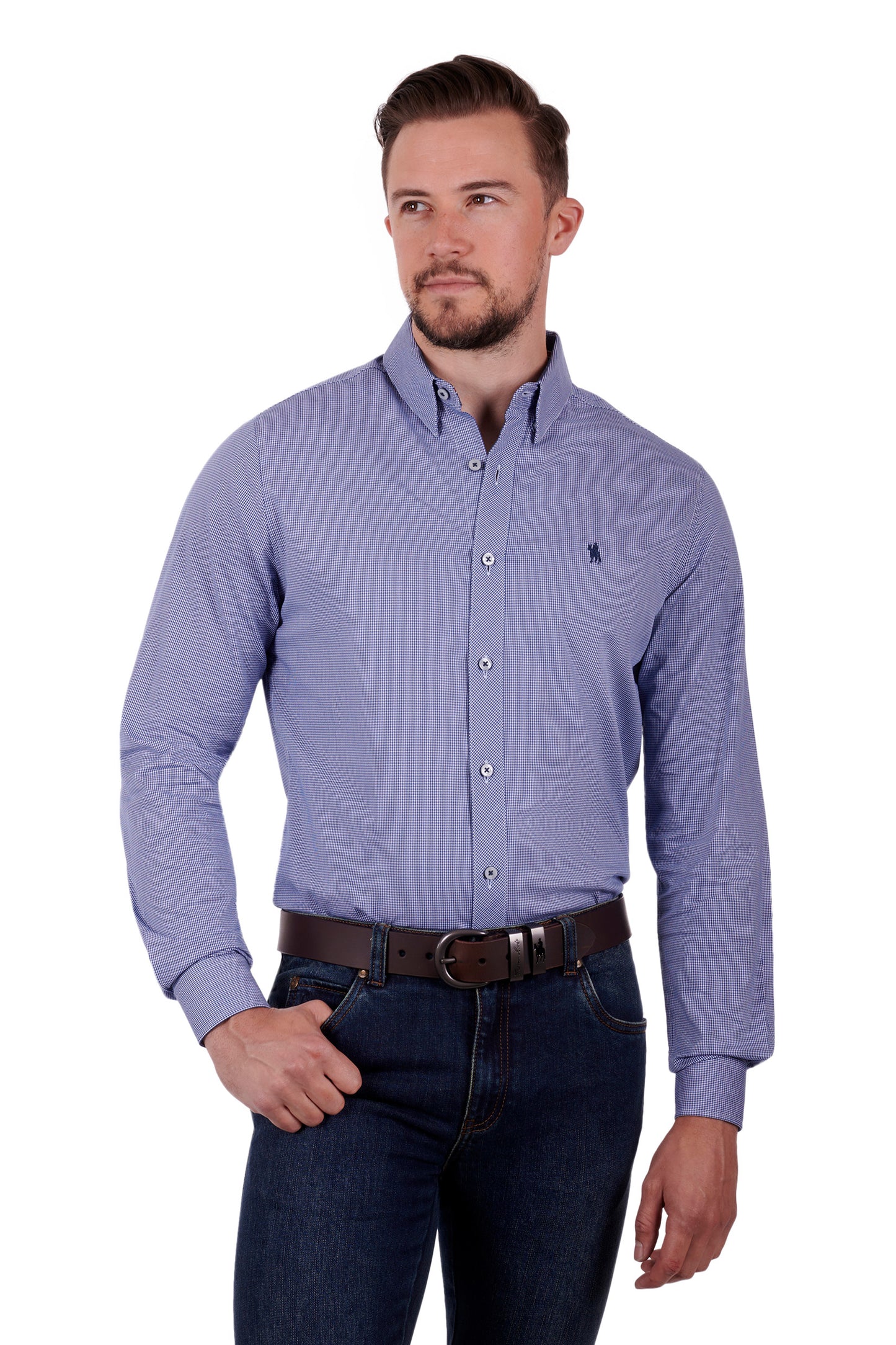 Thomas Cook Mens Jamie Tailored L/S Shirt - Navy/White