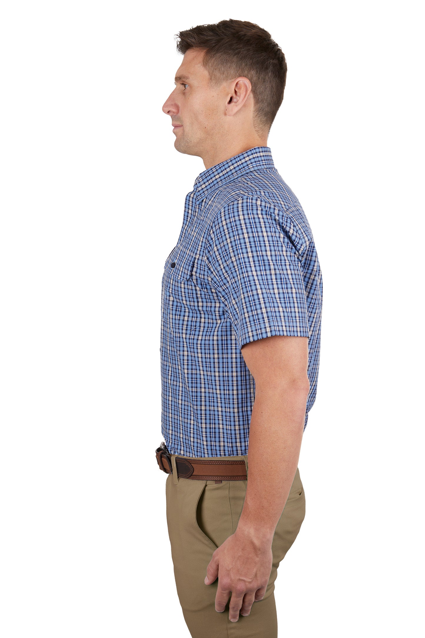 Thomas Cook Mens Gus Check 2-Pocket Short Sleeve Shirt - Navy/Tan