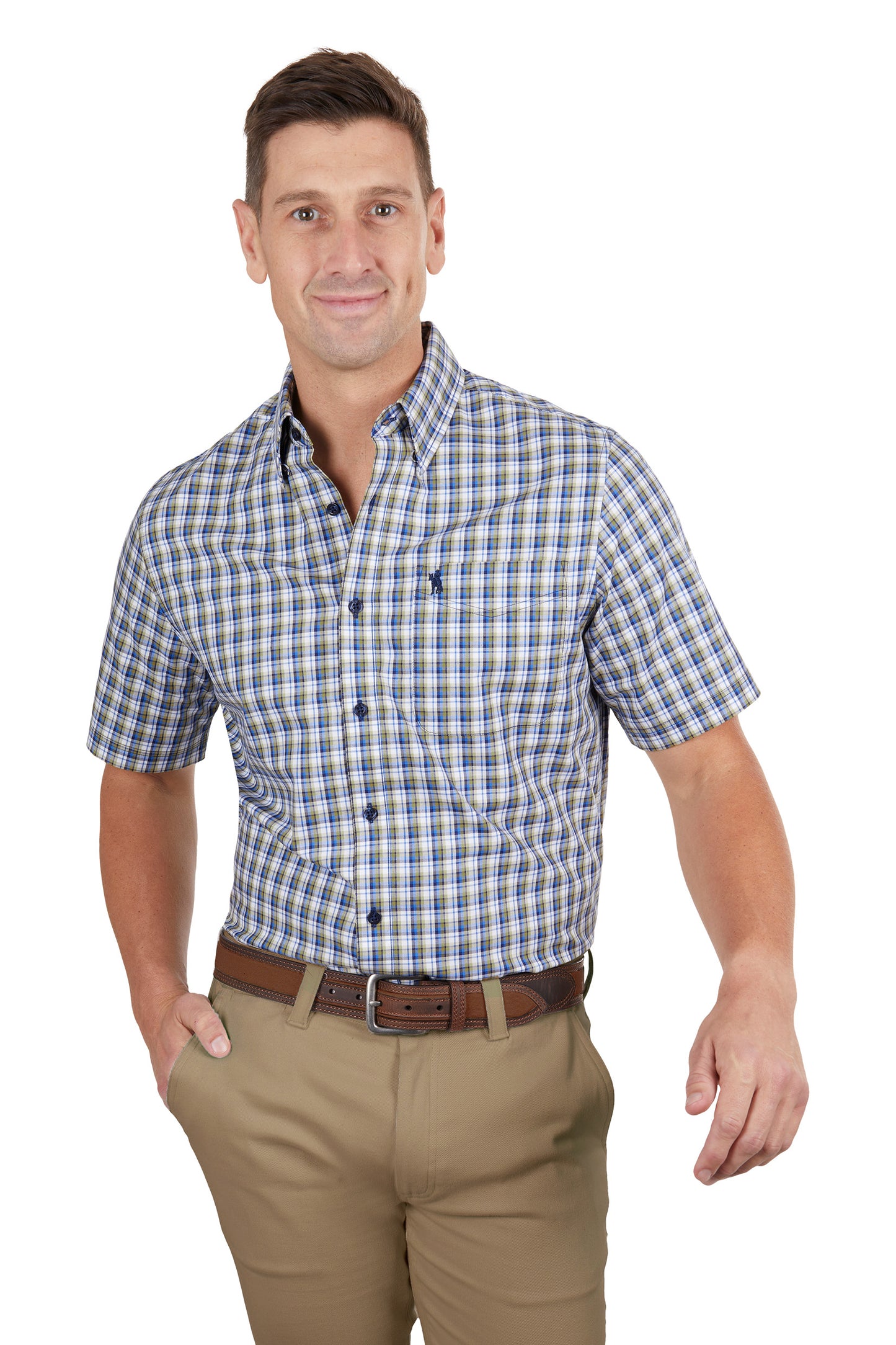 Thomas Cook Mens Kirk Check 1-Pocket Short Sleeve Shirt - Navy/Green
