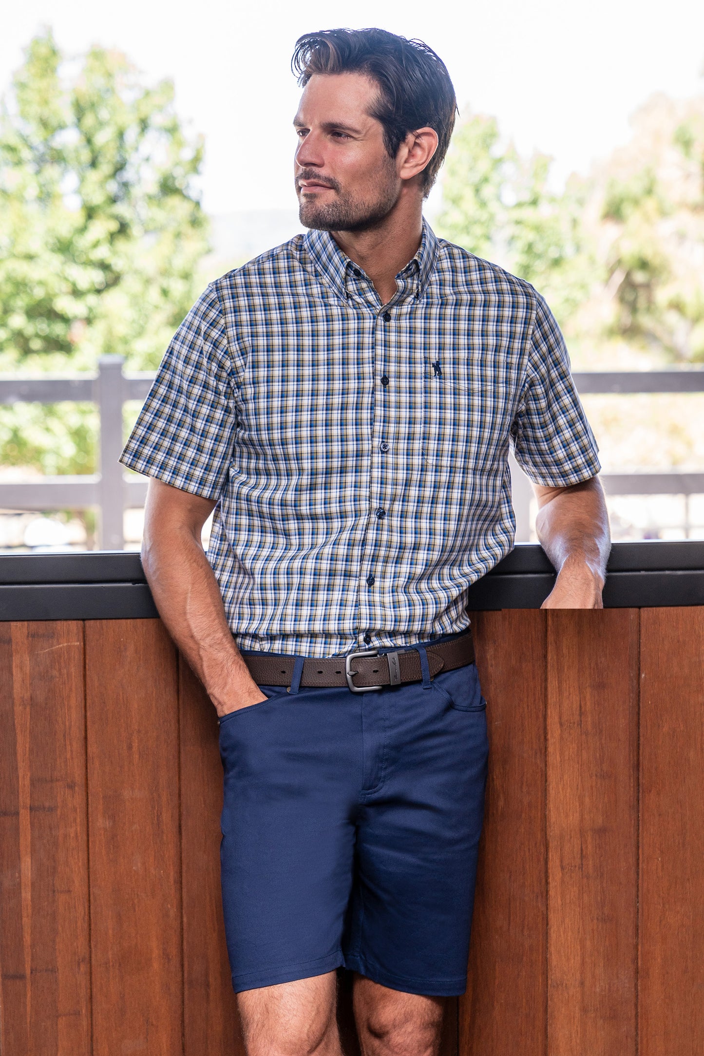 Thomas Cook Mens Kirk Check 1-Pocket Short Sleeve Shirt - Navy/Green