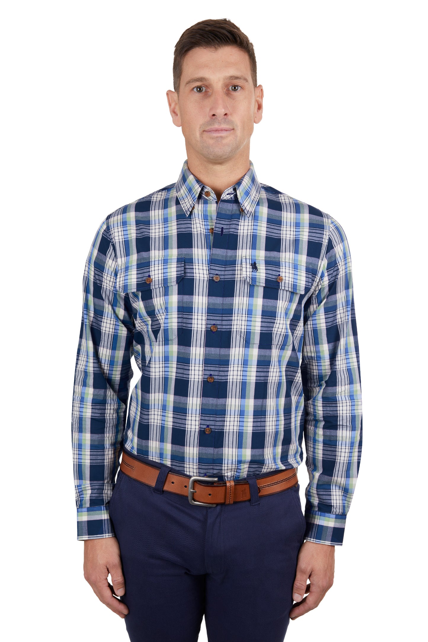 Thomas Cook Mens Sean Check 2-Pocket Long Sleeve Shirt - Navy/Green