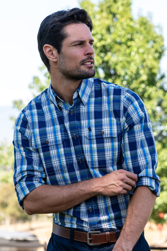 Thomas Cook Mens Sean Check 2-Pocket Long Sleeve Shirt - Navy/Green