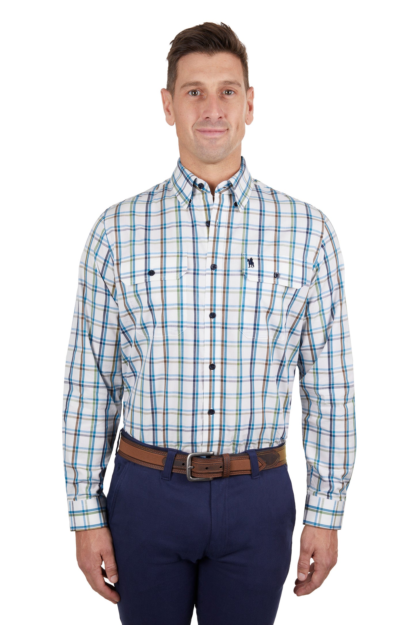 Thomas Cook Mens Glen Check 2-Pocket Long Sleeve Shirt - White/Multi