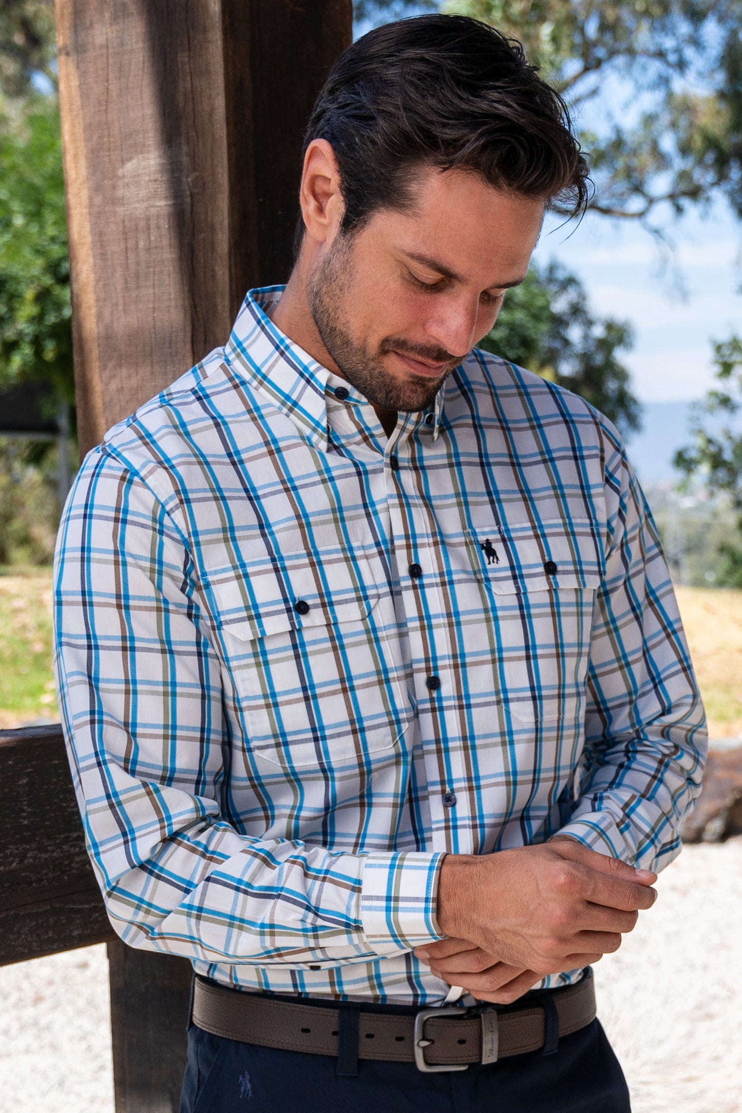 Thomas Cook Mens Glen Check 2-Pocket Long Sleeve Shirt - White/Multi