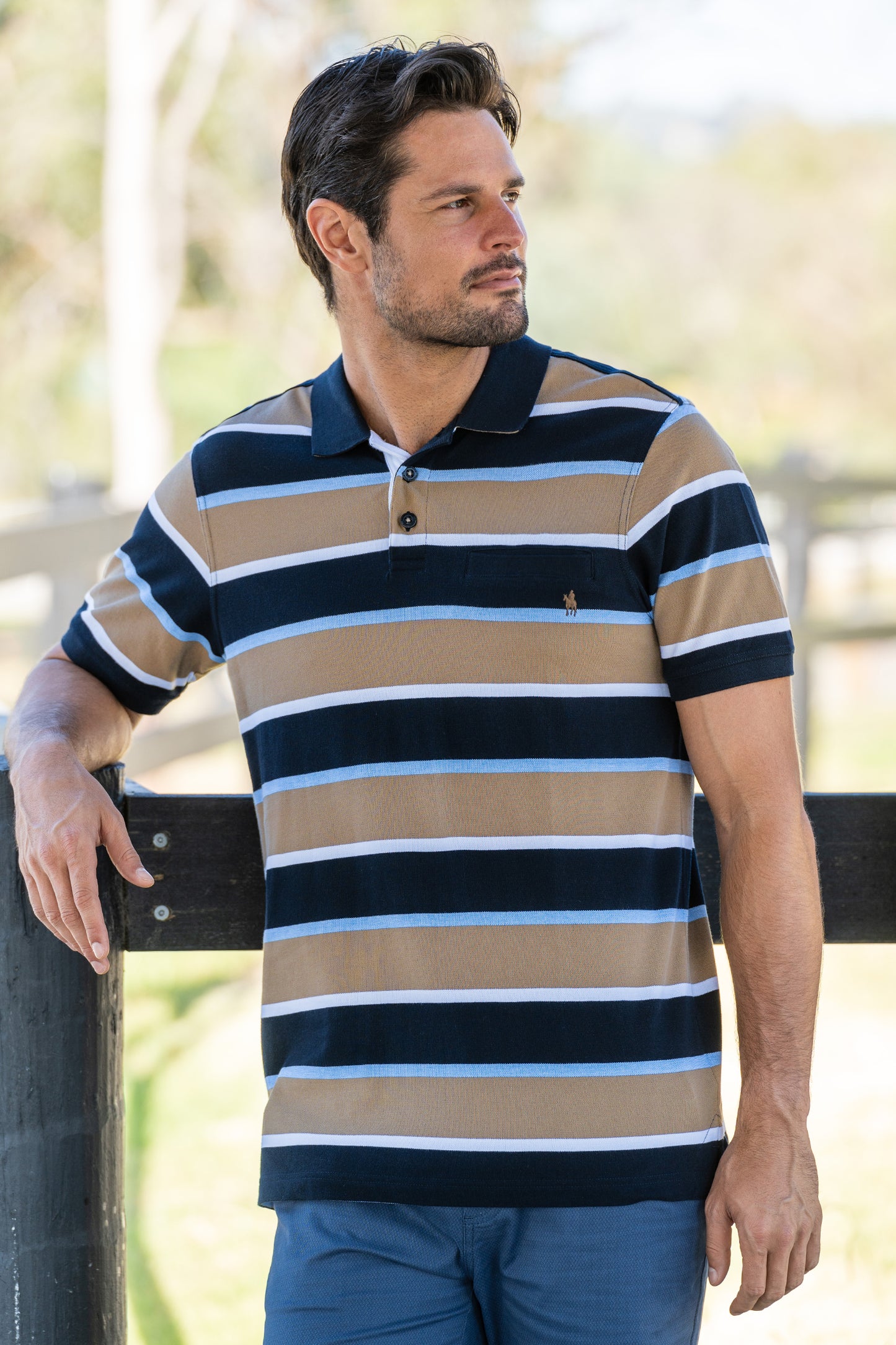 Thomas Cook Mens Troy 1 Pocket S/S Polo - Navy/Tan