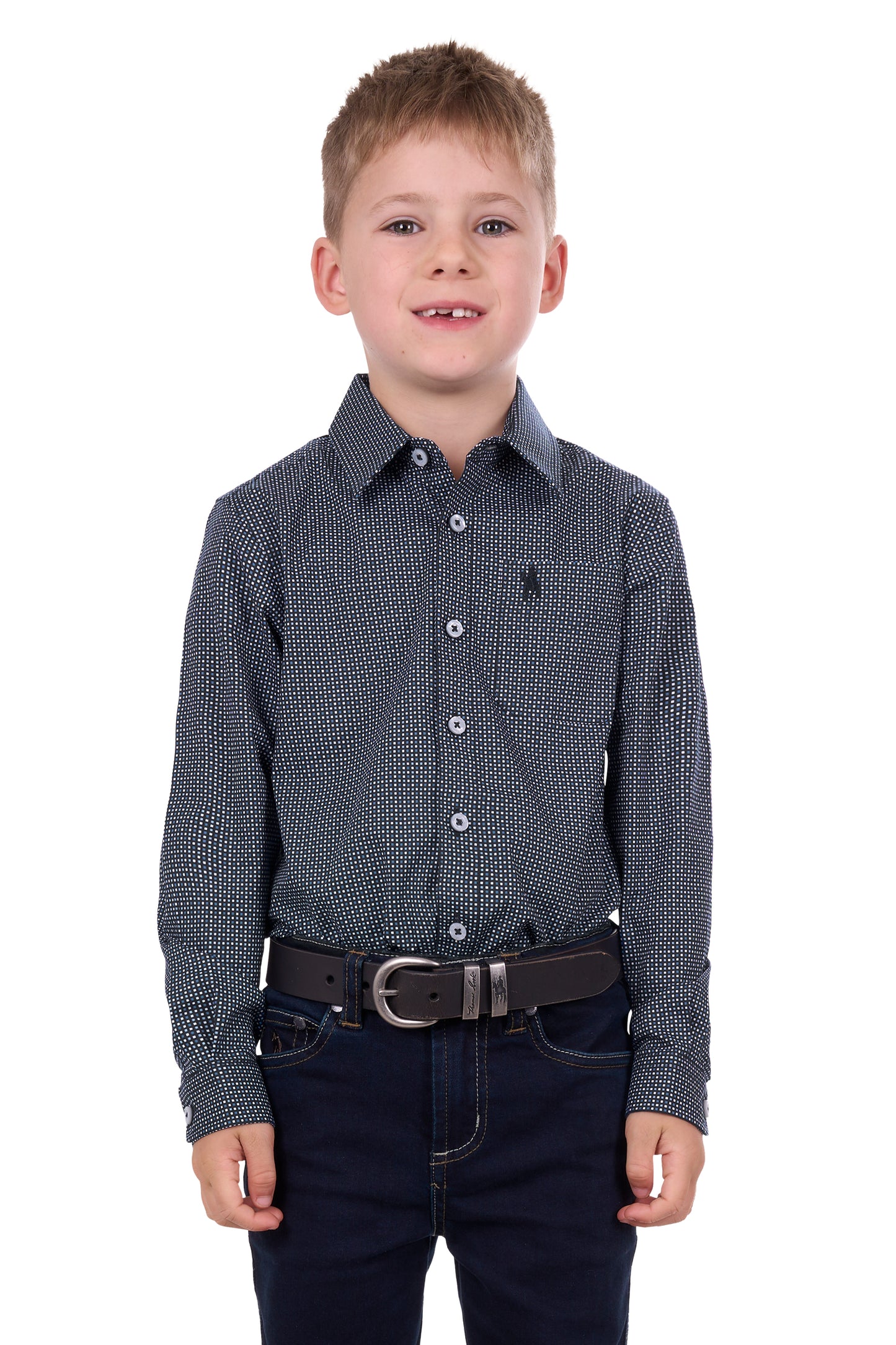 Thomas Cook Boys Cade Print 1-Pocket L/S Shirt - Navy/Blue