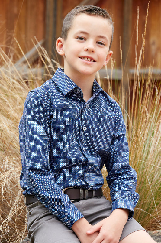 Thomas Cook Boys Cade Print 1-Pocket L/S Shirt - Navy/Blue