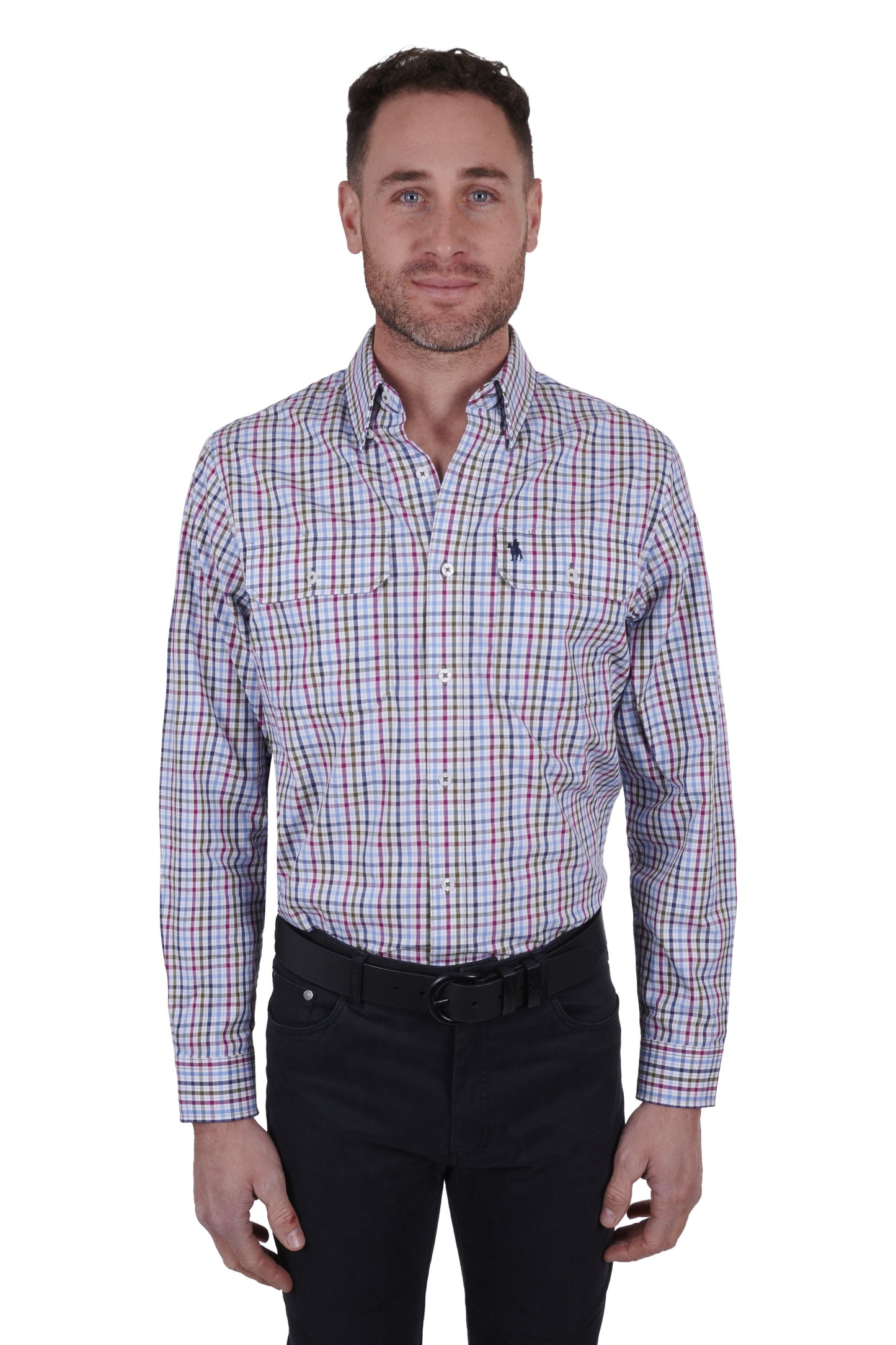 Thomas Cook Mens Nicholas Check 2 Pkt L/S Shirt - Navy/Multi - ON SALE