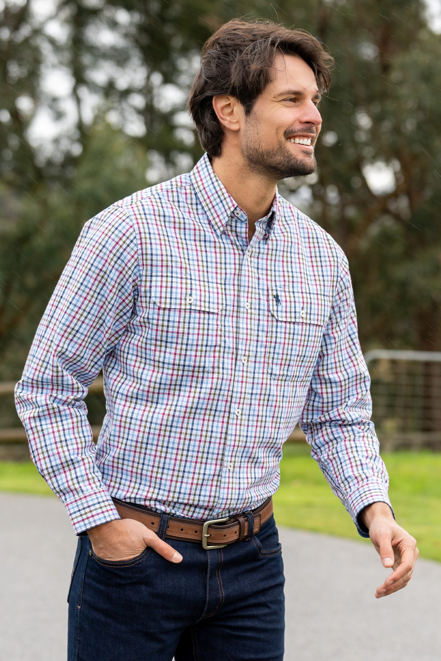 Thomas Cook Mens Nicholas Check 2 Pkt L/S Shirt - Navy/Multi - ON SALE