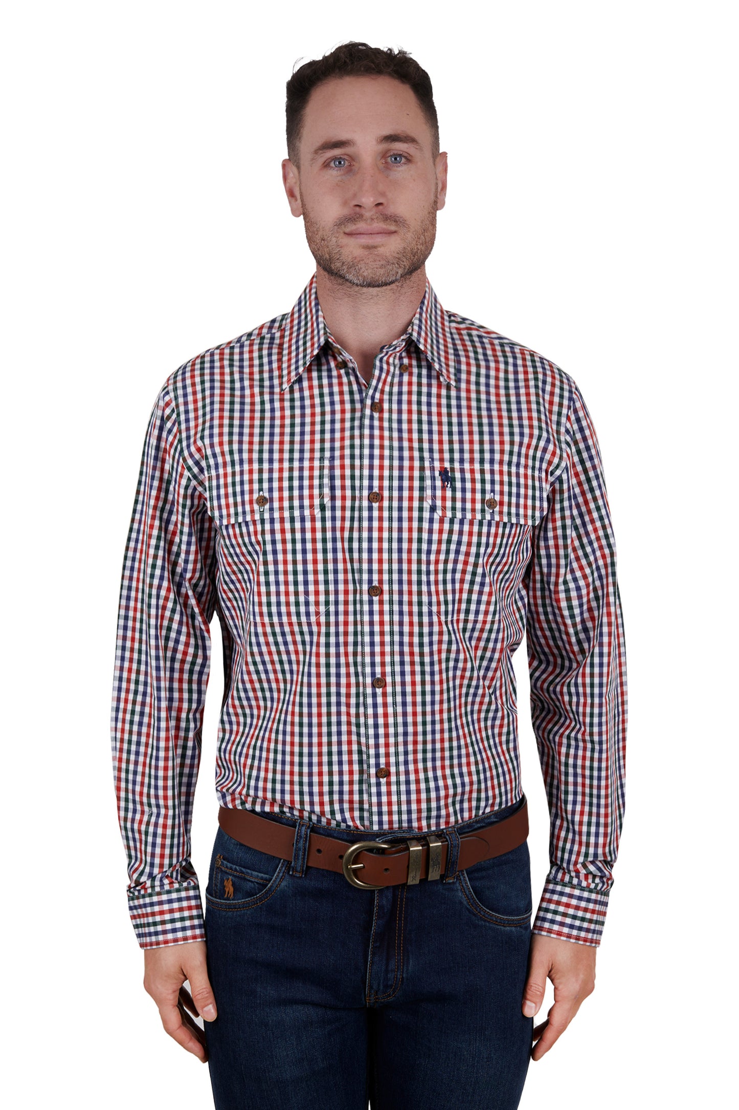 Thomas Cook Mens Joel Check 2-Pocket Long Sleeve Shirt - Navy/Red