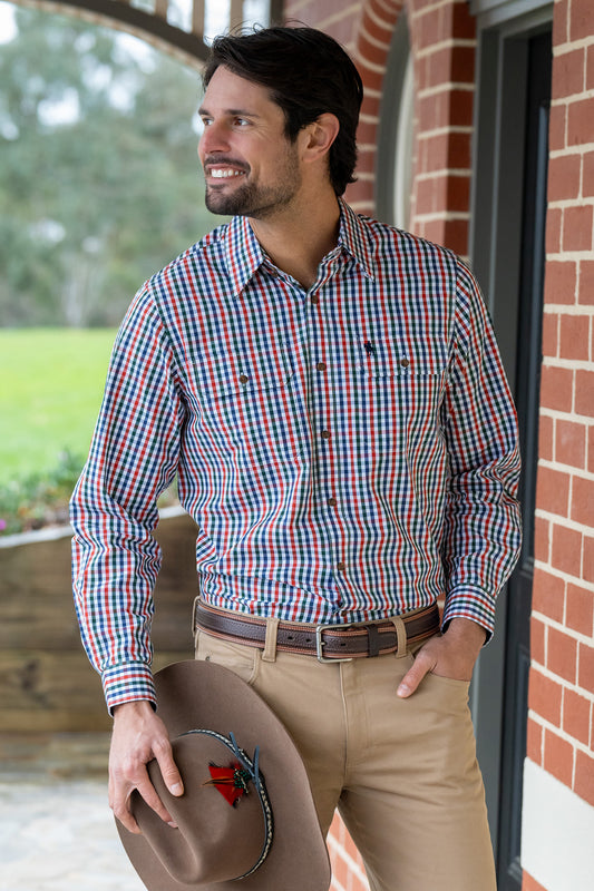 Thomas Cook Mens Joel Check 2-Pocket Long Sleeve Shirt - Navy/Red