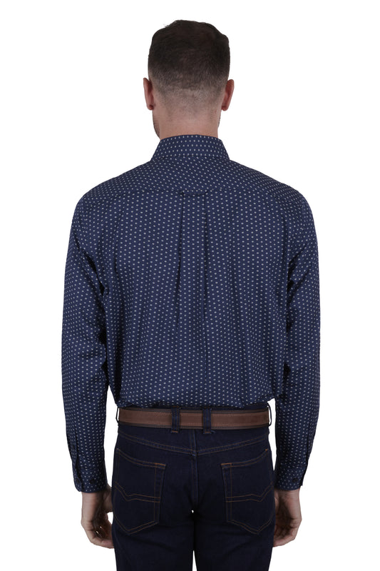Thomas Cook Mens Glendale Print 2 Pkt L/S Shirt - Navy/Tan