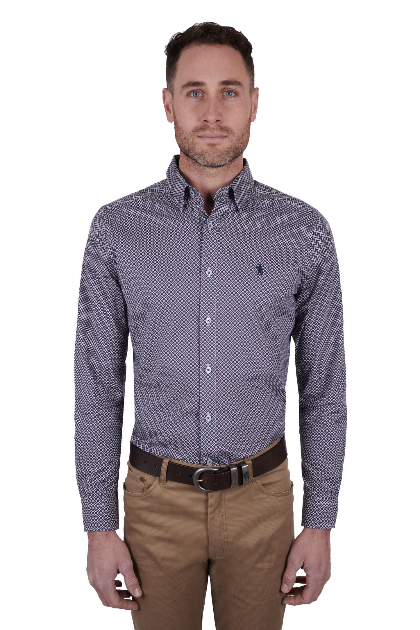 Thomas Cook Mens Stephen Print Tailored L/S Shirt - Navy/Tan