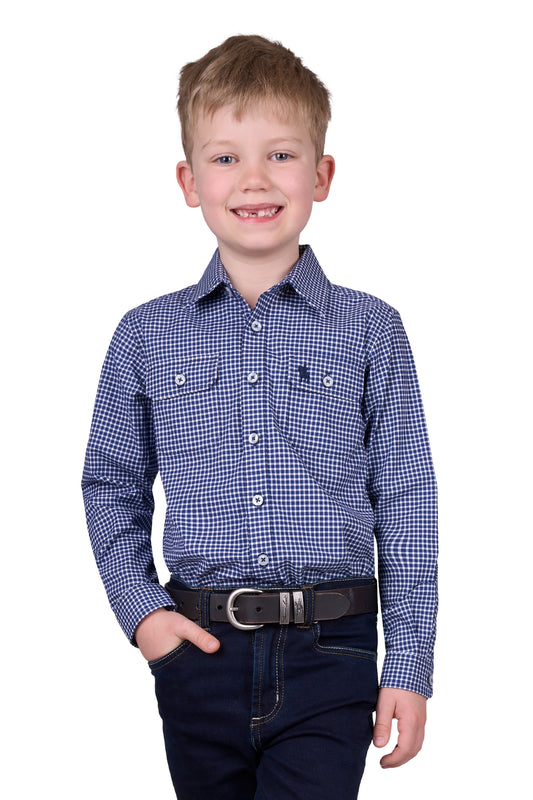 Thomas Cook Boys Brock Check 2 Pocket L/S Shirt - Navy