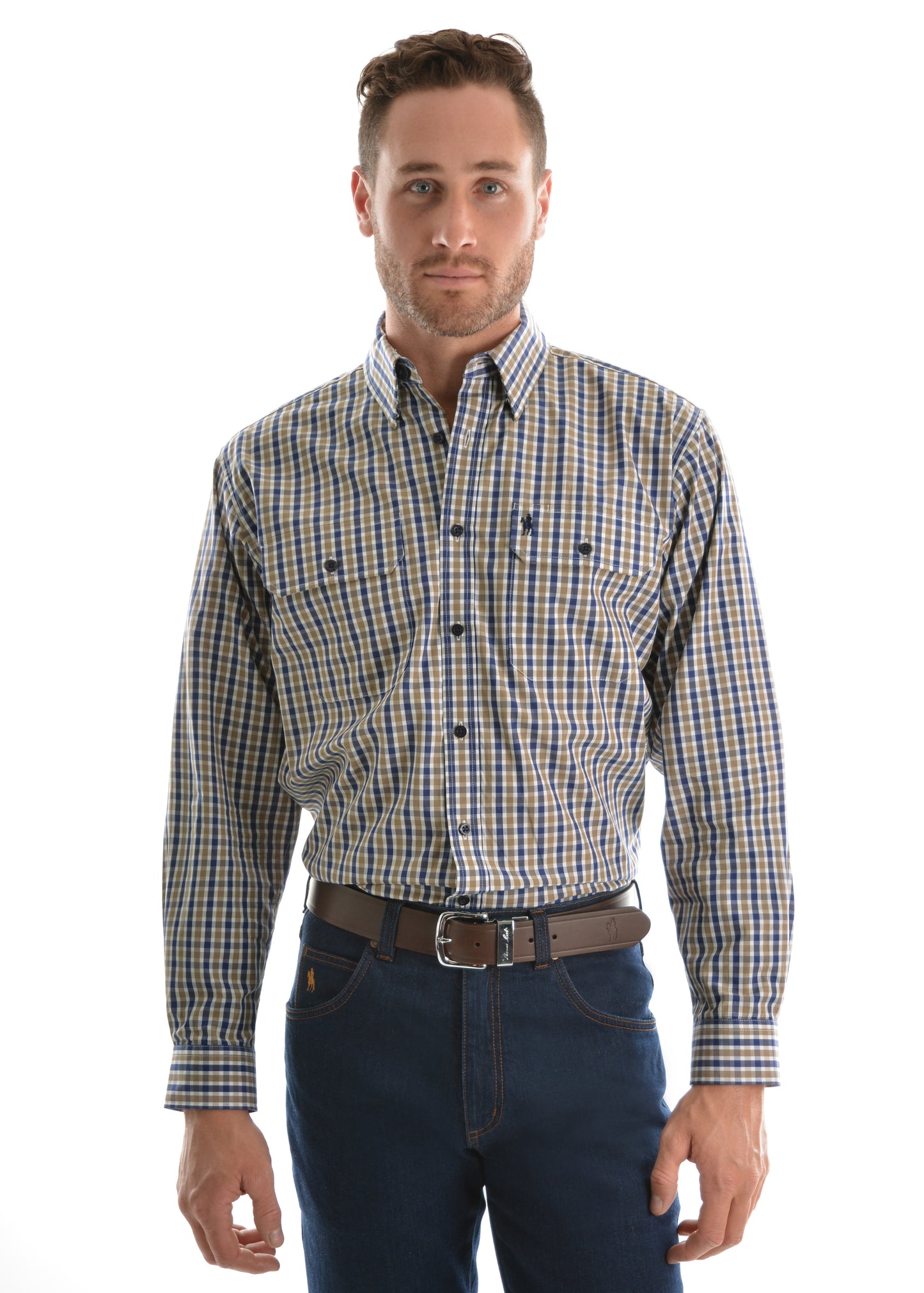 Thomas Cook Mens Barker 2 Pocket L/S Shirt - Navy/Tan - On Sale