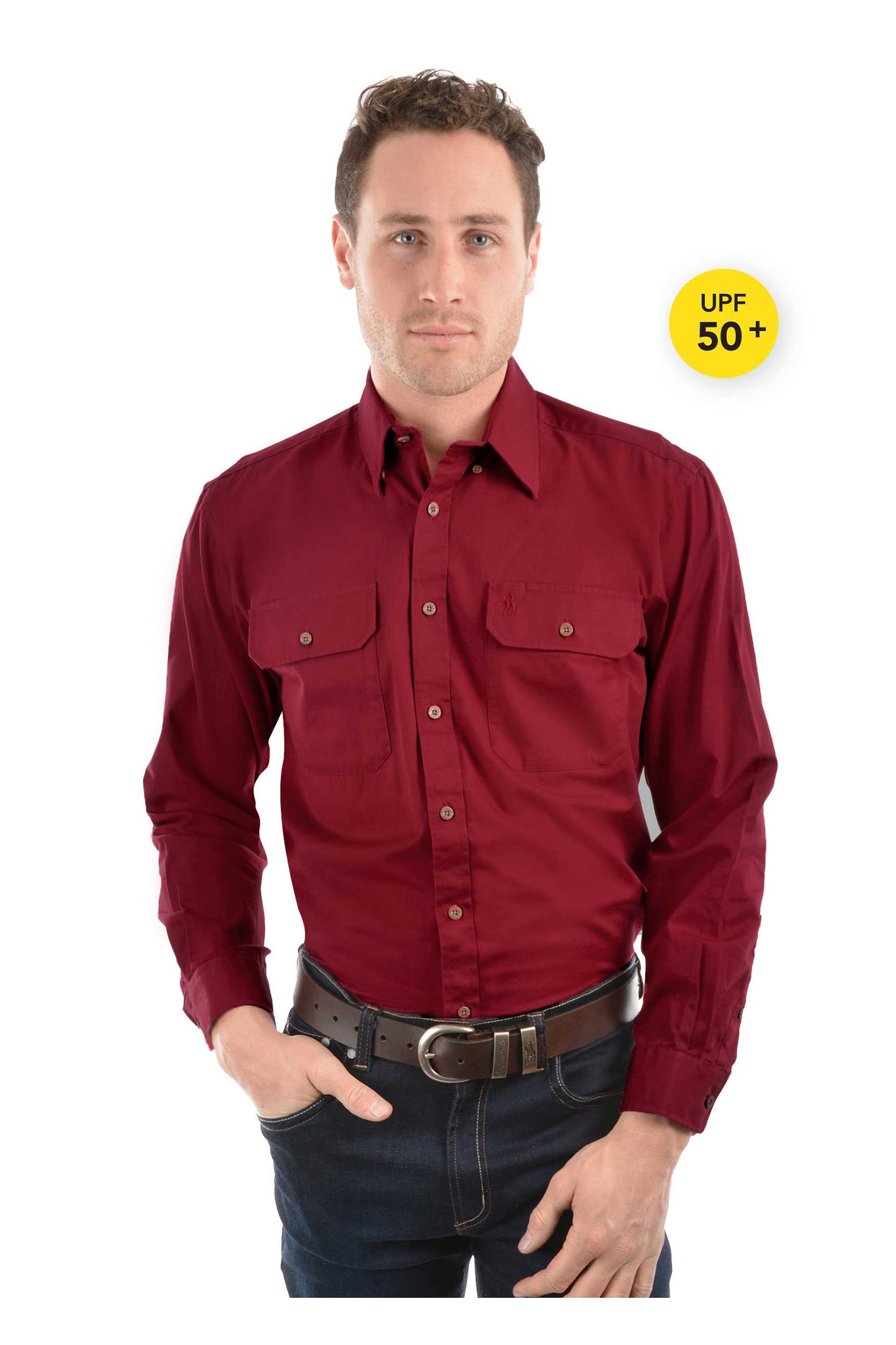 Thomas Cook Mens Light Drill 2 Pkt L/S Shirt - Red