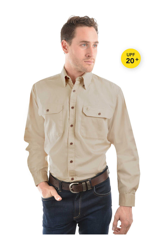 Thomas Cook Mens Light Drill 2 Pkt L/S Shirt - Bone - TCP1125005