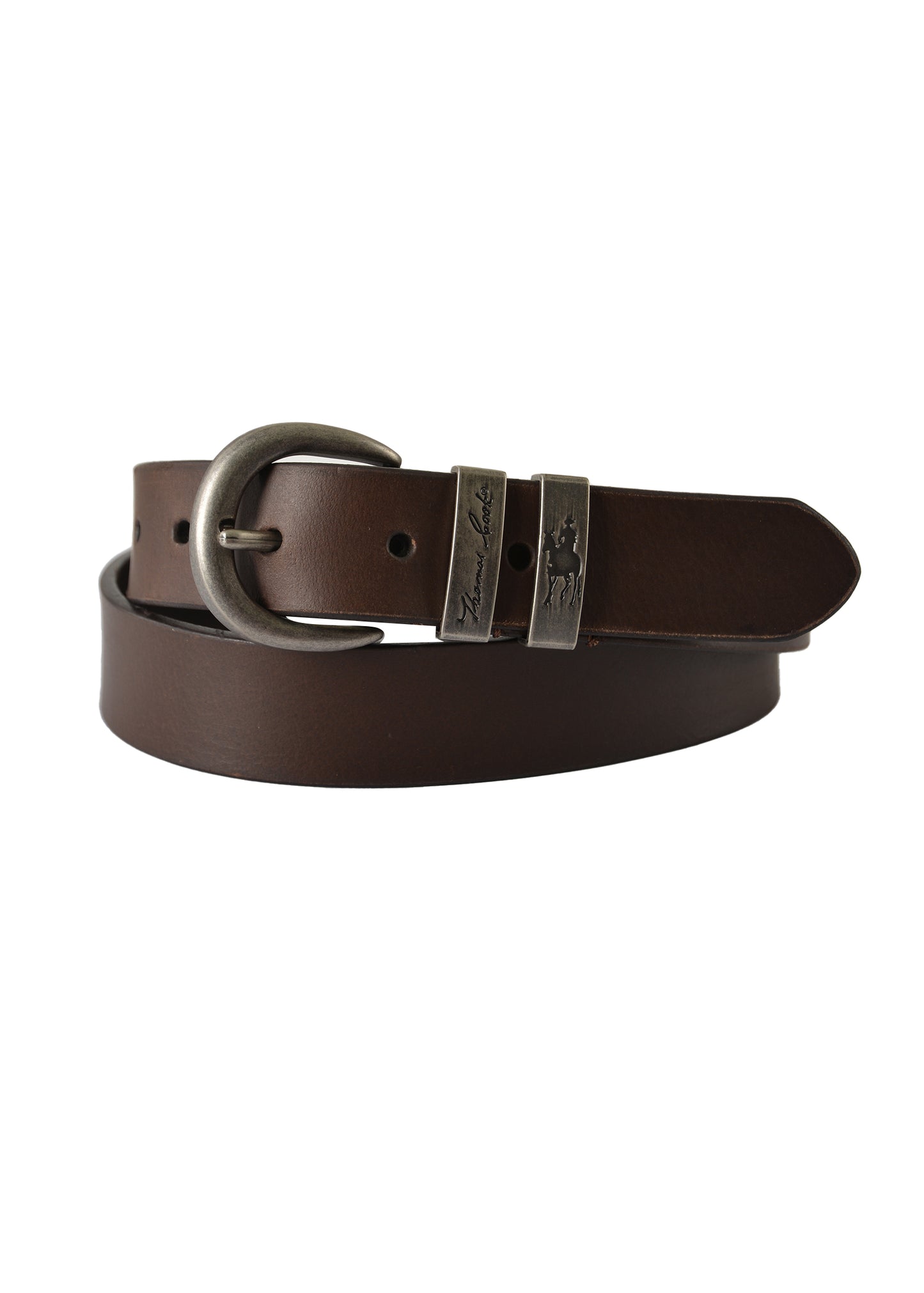 Thomas Cook Narrow Silver Twin Keeper Belt - Chocolate