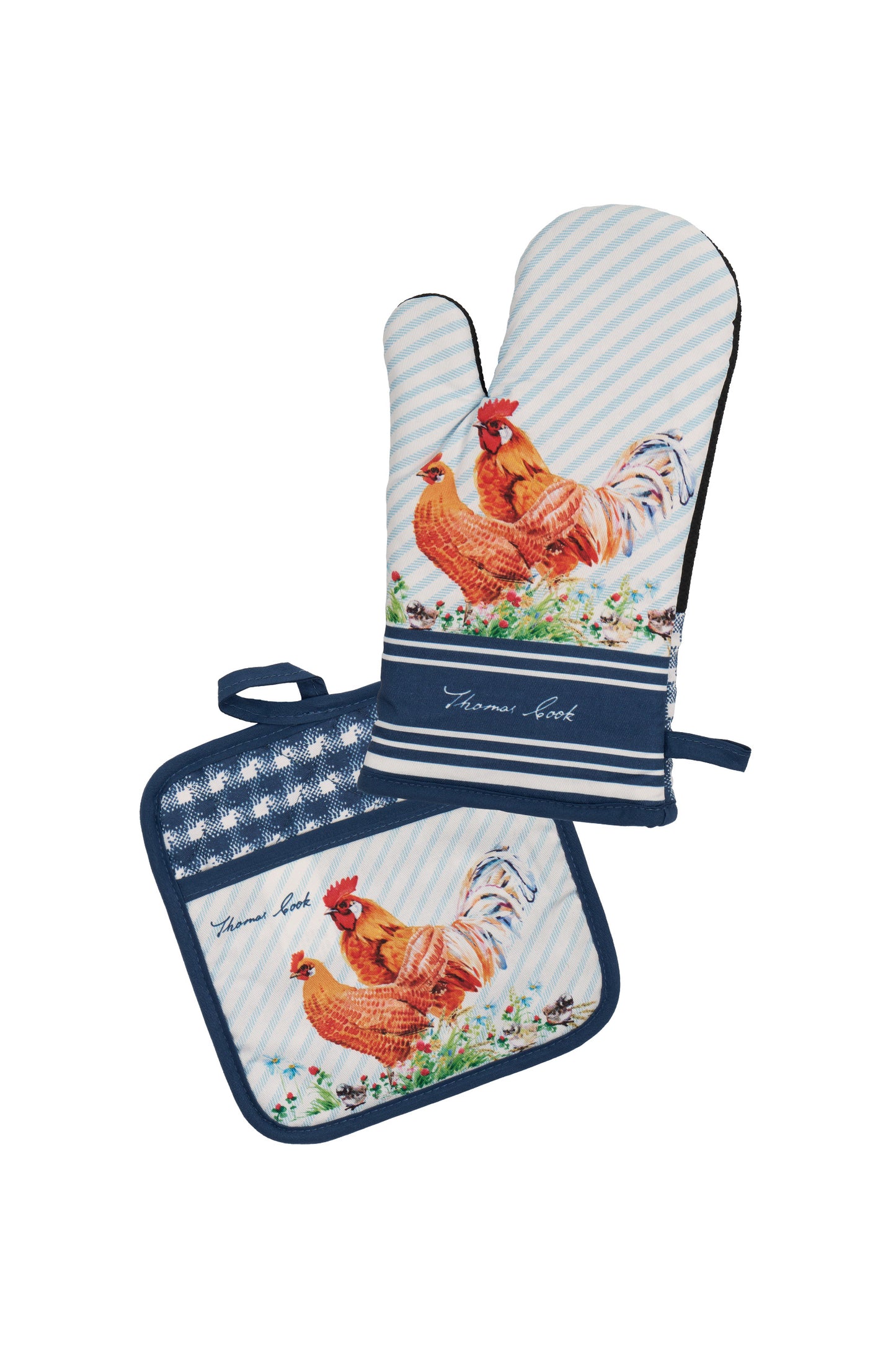 Thomas Cook Oven Mitt and Pot Holder Set - Navy/White