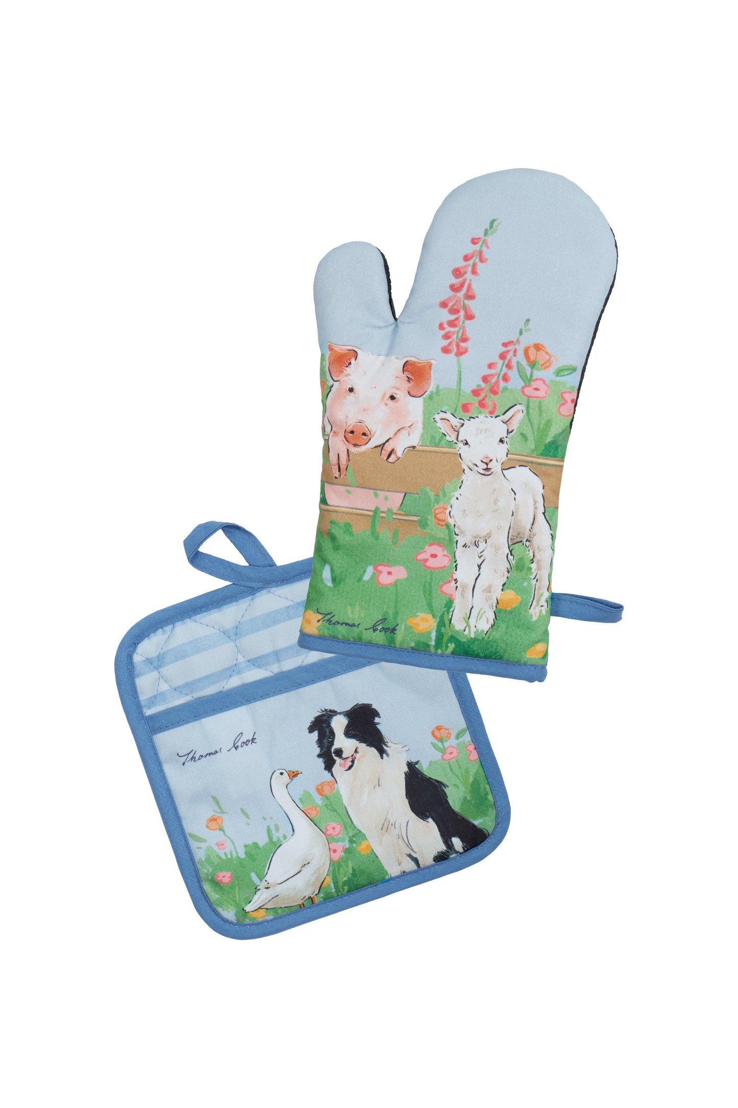 Thomas Cook Oven Mitt and Pot Holder Set - Light Blue