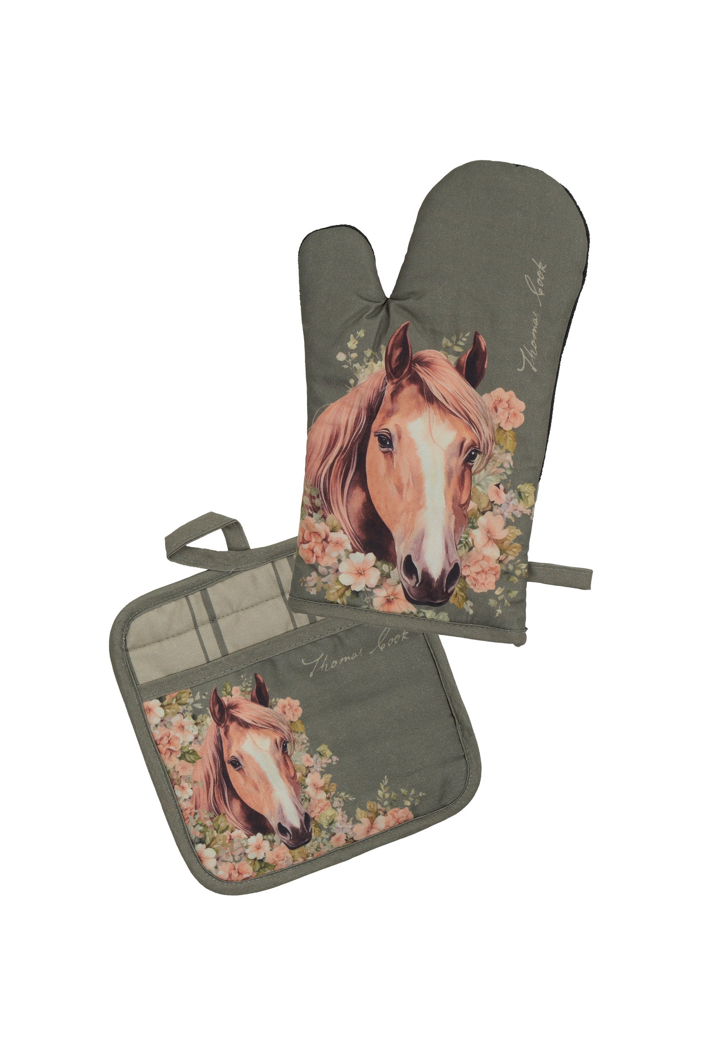 Thomas Cook Oven Mitt and Pot Holder Set - Sage