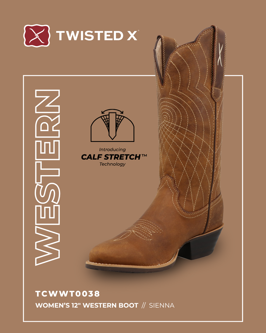 Twisted X Ladies 12" Western Boot - Sienna - TCWWT0038