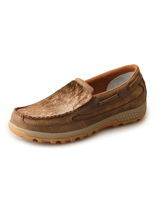 Twisted X Ladies Brindle Cow Fur Cell Stretch Slip On Moc - TCWXC0019 - On Sale