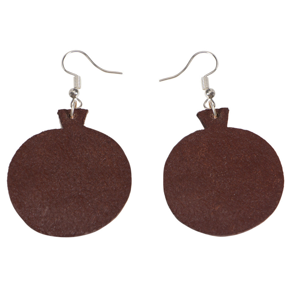 The Design Edge Ladies Tooled Round Drop Leather Earrings  - Tan