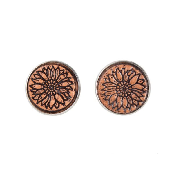 The Design Edge Tooled Stud Earrings - TE03 - Dark Brown Leather