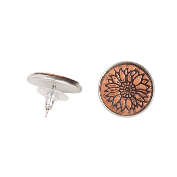 The Design Edge Tooled Stud Earrings - TE03 - Dark Brown Leather