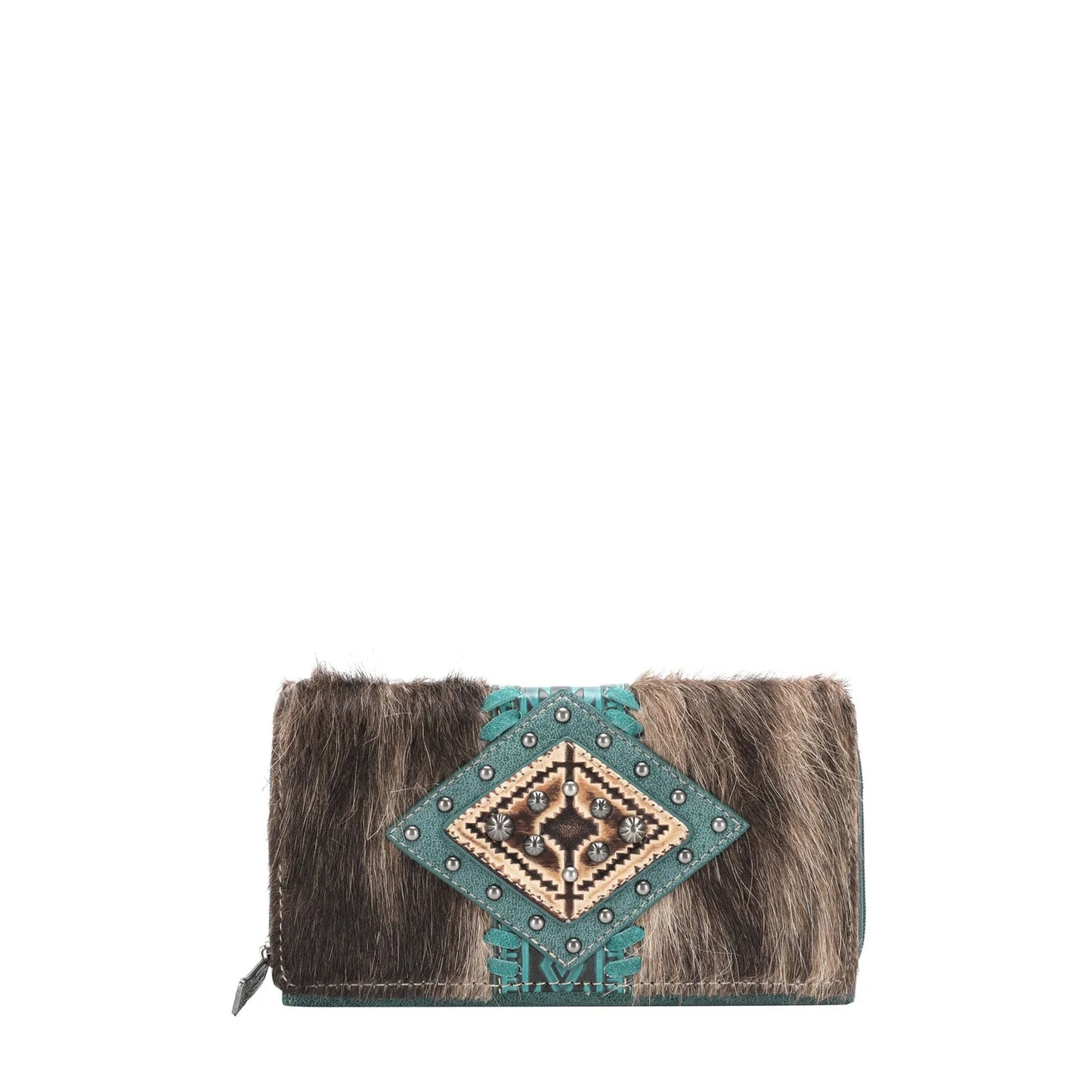 Trinity Ranch Hair-On Cowhide Wallet - Turquoise - TR146W010