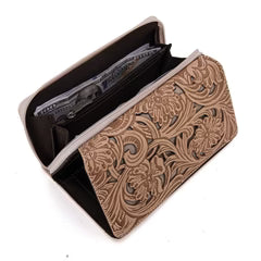 Trinity Ranch Floral Tooled Wallet - Khaki and Coffee
