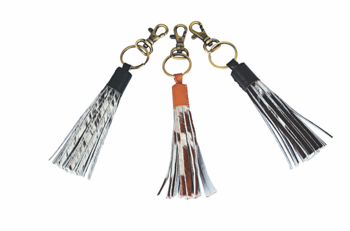 The Design Edge Tassel Keyring - Tan and White - Bali