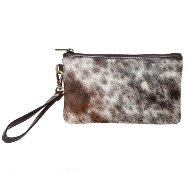 The Design Edge Toronto Brown and White Hairon with Dark Brown Leather Small Clutch - Toronto 69992