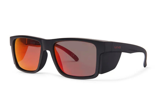 Liive Vision Polarised Sunglasses - Z Tradie Safety - Red Mirror Matt Black