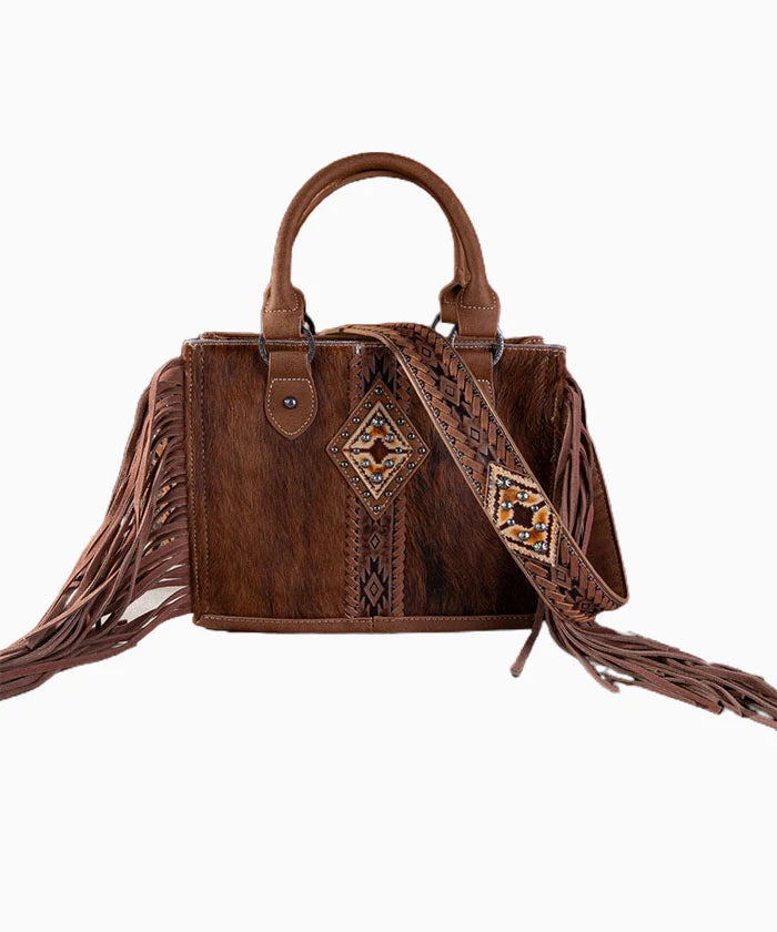Trinity Ranch Hair-On Cowhide Carry Tote/Crossbody - Coffee - TR1468120