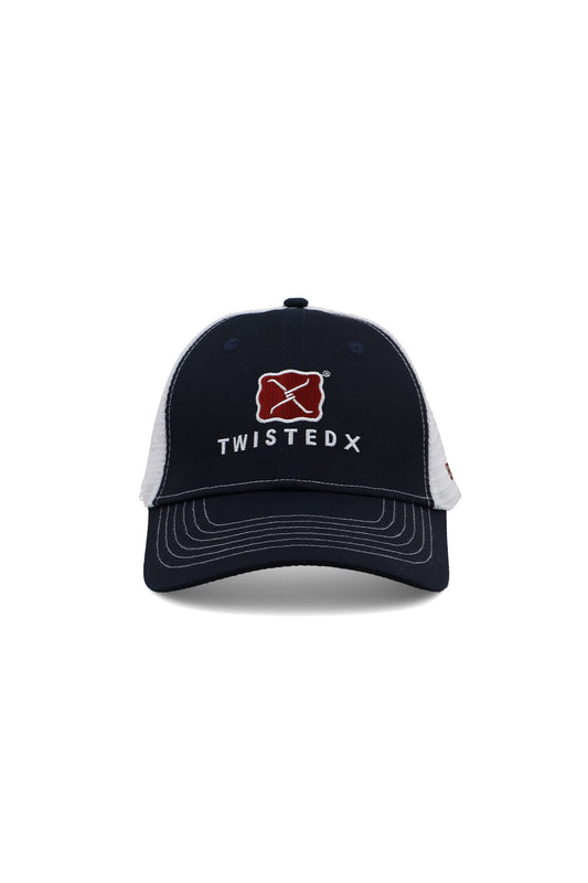 Twisted X Buckle Trucker Cap in Navy and White