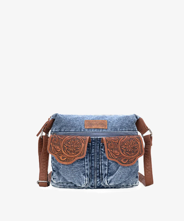 Wrangler Floral Tooled Denim Crossbody - WG103-2009