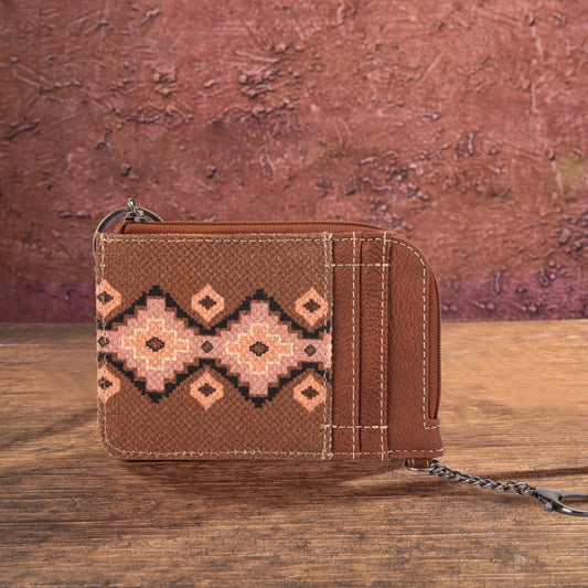 Wrangler Southwestern Art Print Mini Zip Card Case - Dark Brown - WG2203W005DBR