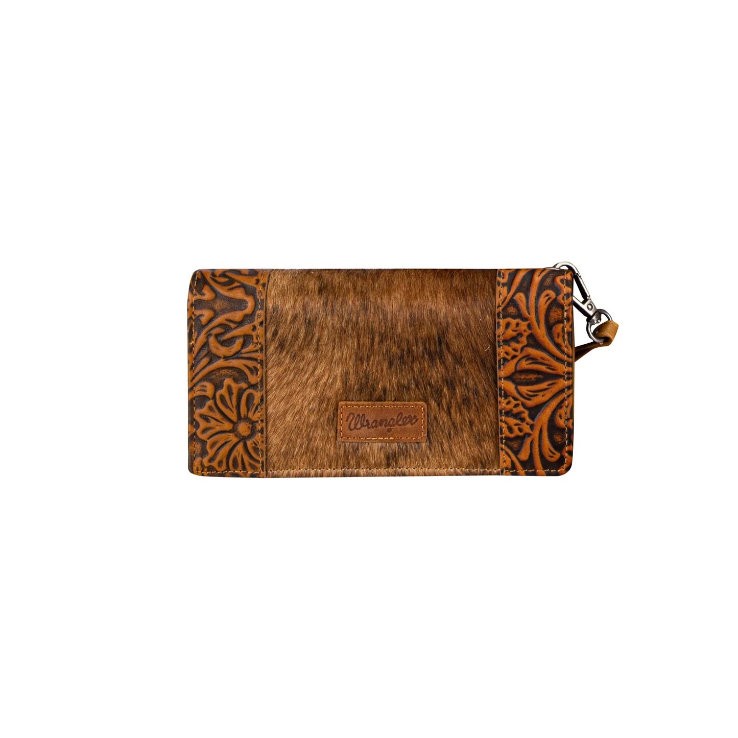 Wrangler Hair-On Cowhide Vintage Floral Tooled Wallet - Brown - WG66W039
