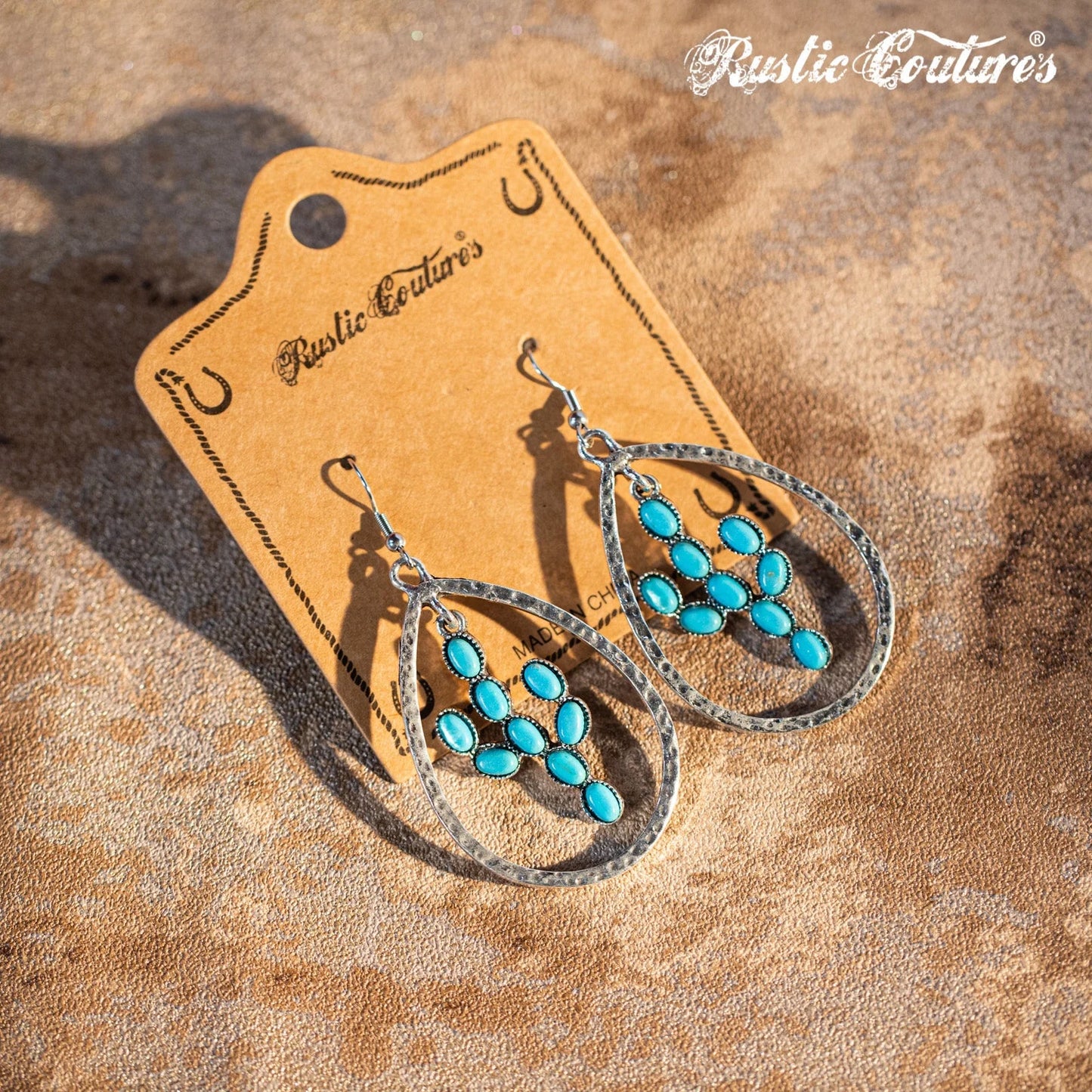 Rustic Couture's Bohemian Natural Stone Cactus Teardrop Shape Dangling Earring