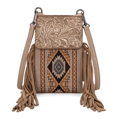 Montana West Tooled Embroidered Phone Crossbody Bag  - Tan