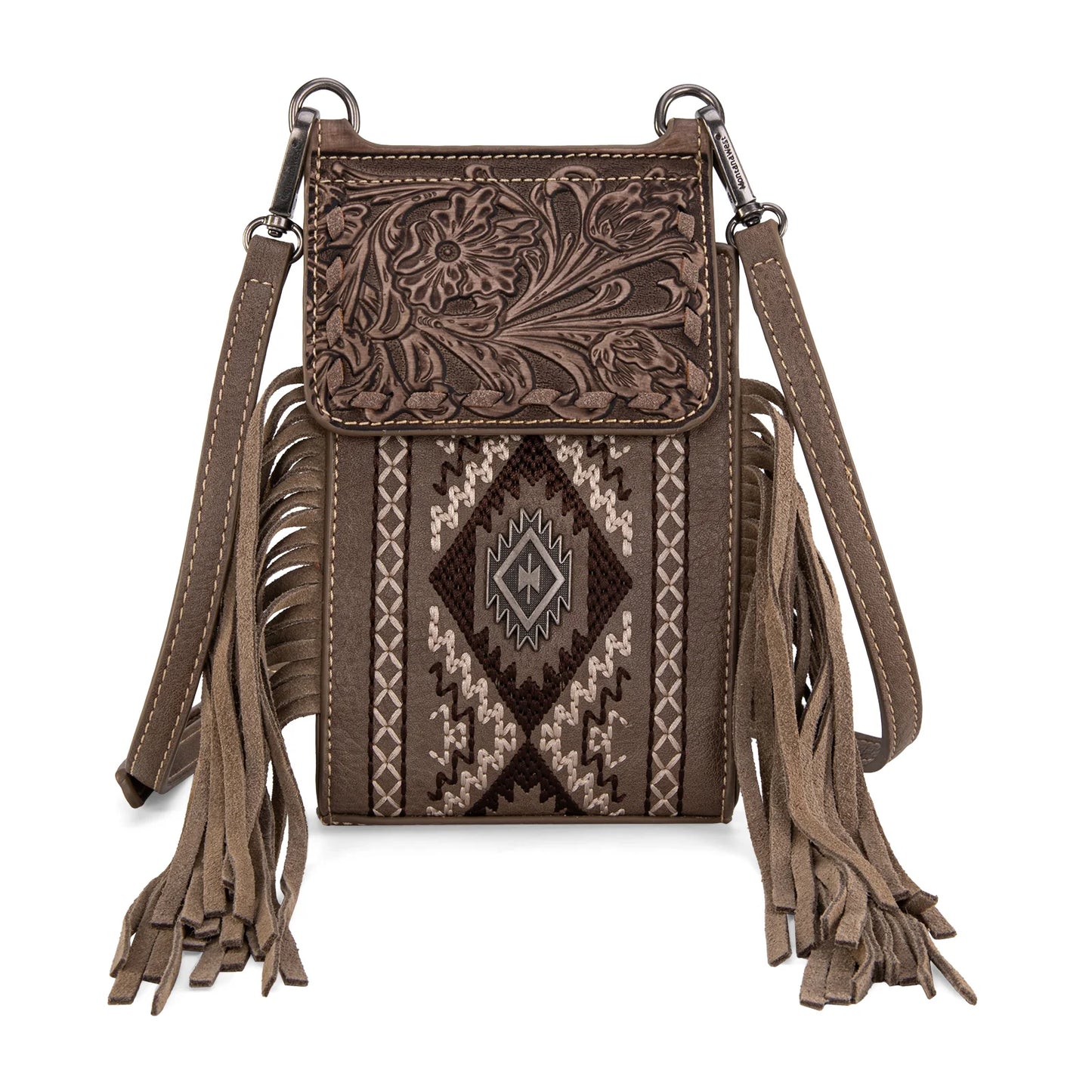 Montana West Tooled Embroidered Phone Crossbody Bag  - Khaki