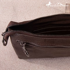 Montana West Floral Tooled Ring Handle Wristlet Clutch Bag - Coffee