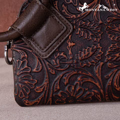 Montana West Floral Tooled Ring Handle Wristlet Clutch Bag - Coffee