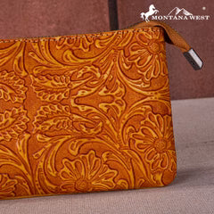 Montana West Floral Tooled Ring Handle Wristlet Clutch Bag - Mustard