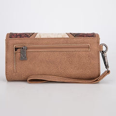 Trinity Ranch Floral Tooled and Hair On Cowhide Wallet - Tan