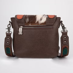 Trinity Ranch Genuine Hair On Cowhide Tooled Fringe Crossbody Bag - Coffee