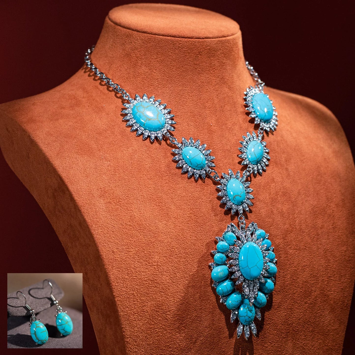 Rustic Couture's Bohemian Jewelry Sets Pendant Necklace & Earrings - Turquoise